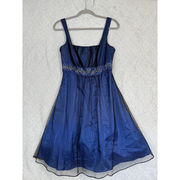 Vtg Y2K Babydoll Dress 11/12 Blue Black Mesh Bead Rhinestone Fairy Goth Whimsy - Picture 7 of 13